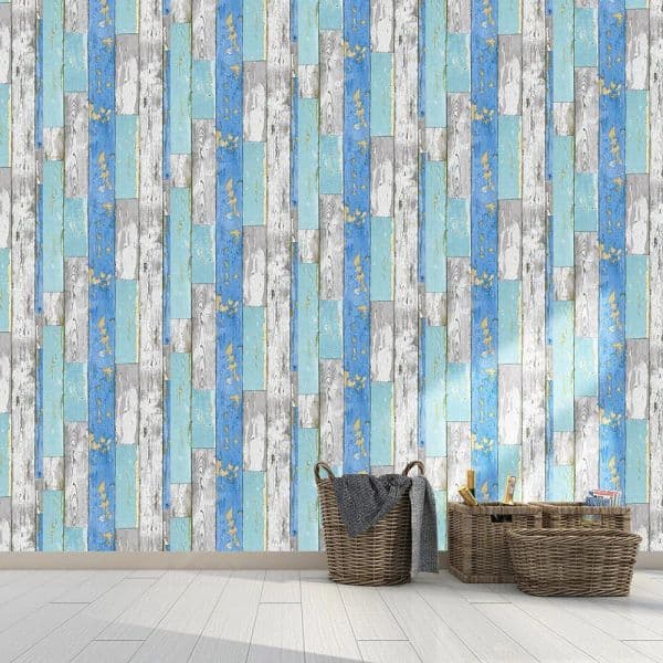 Blue Wood Vinyl Self Adhesive WallPaper For Living Room Bedroom Furniture Home 2025 Walls Decor 17.7"x19.ft DIY contact new paper sticker