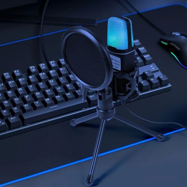 RGB Microphone Condensador with Tripod Stand Spray-proof Filter for Podcast Recording Studio Streaming for Laptop Desktop PC