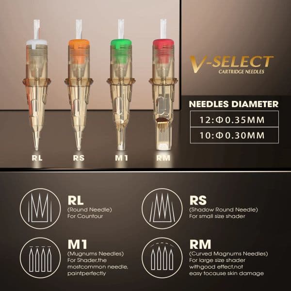 50pcs Mixed Sizes EZ V-Select Cartridge Tattoo Needle kits RL RS M1 CM Disposable Tattoo Needles Kits for Rotary Tattoo Pen