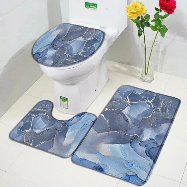 Abstract Black Marble Set Gold Textured Patterns Modern Geometric Carpet Home Bathroom Decor Flannel Floor Rugs Toilet Lid Cover