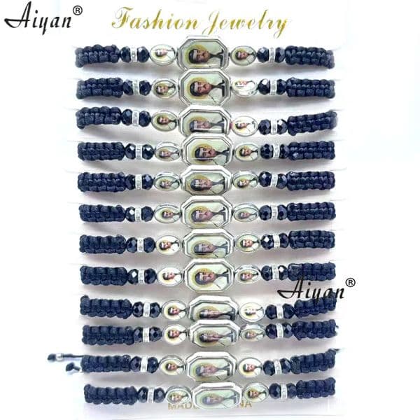 12 Pieces Jesus Malverde With Crystal Braided Bracelets Available As Gifts And Have Many Colors Can Choose Or As Gifts