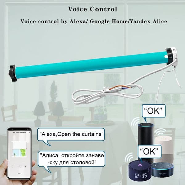LifeLibero Tuya Wifi Motor Roller Blinds 38mm Tubular Smart Curtains Tube Motorized Electric Motor Built In Rf Receiver For Alex