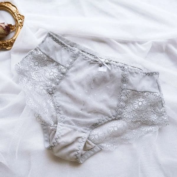 Female Summer Quick Dry Lingerie Soft Thin Mesh Transparent White Underwear Women Sexy Bow Hollow Out Panties Big Size 6XL 1d3f7