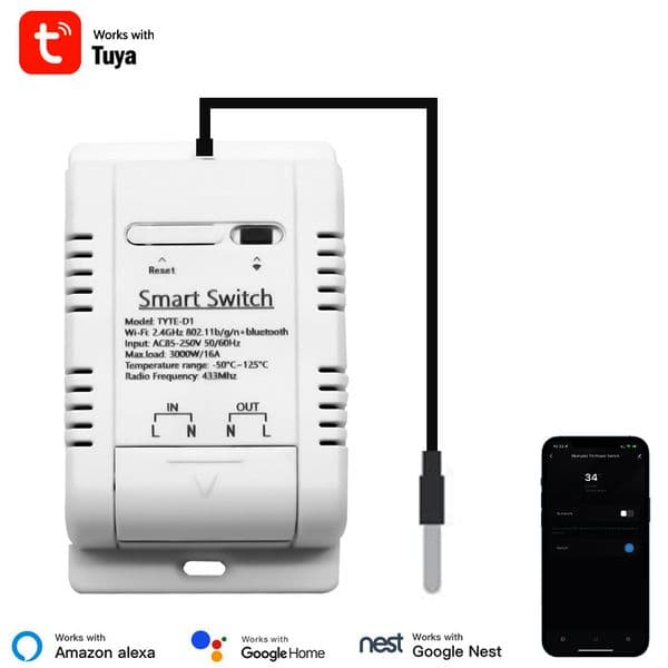 Wifi Ds18b20 Temperature Sensor Real-time Monitor Tuya Smart Rf433 Intelligent Thermostat Temperature Switch Voice Control 16a