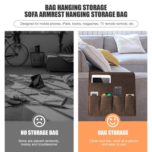 Household Armchair Caddy Felt Couch Recliner Armrest Organizer for Magazine Tablet Cell Phone Remote Control Hanging Storage Bag