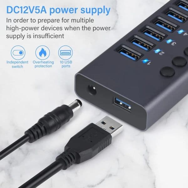 Aluminum Alloy Multiple USB Hub Ports Splitter Led Indicator With V A Power Adapter For book Pro Computer