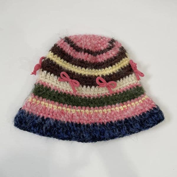 Trendy and Unique Knitted Bucket Hat for Women with Hand-crocheted 3D Bow-Knot