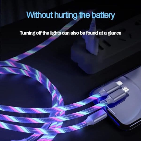 3 2025 in 1 LED Light Glowing Charging Cable 3A Micro USB C Type C Flowing Streamer Type-C Cable for iPhone Xiaomi Huawei