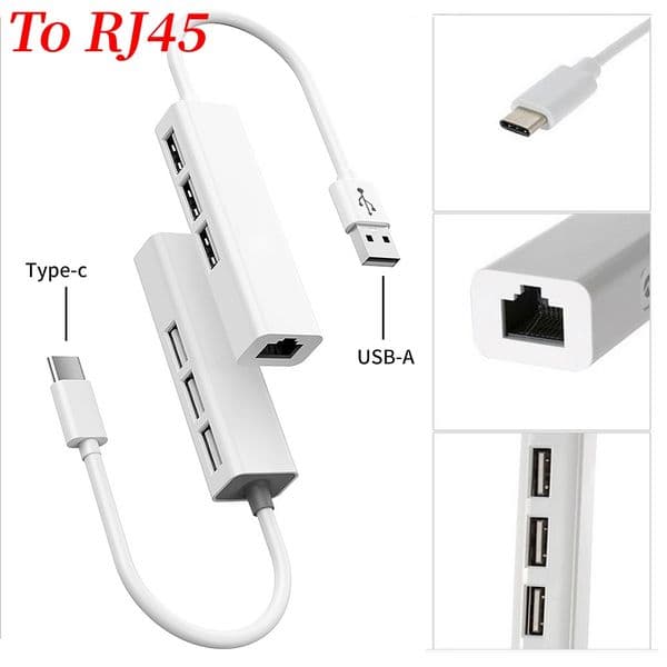 4 in 1 USB Type C to RJ45 Lan Network Card USB2.0 Ethernet Card Hub Splitter Adapter 10GBit/s for Laptop PC Driver Free