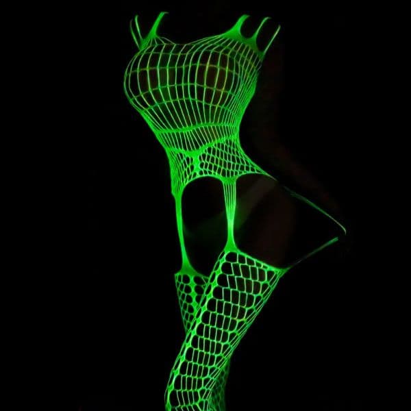 Women Luminous Mesh Lingerie Erotic See Through Hollow Out Net Clothing Sexy Bodysuit Lace Bodystocking Underwear Plus Size