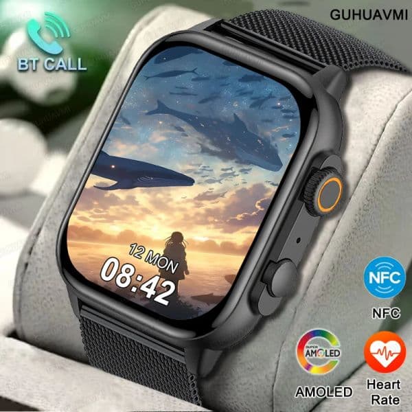 NFC Smartwatch Men Women Always Show Time BT Call Series 8 High Refresh Rtae Sport Watches AMOLED Smart Watch For Apple Xiaomi