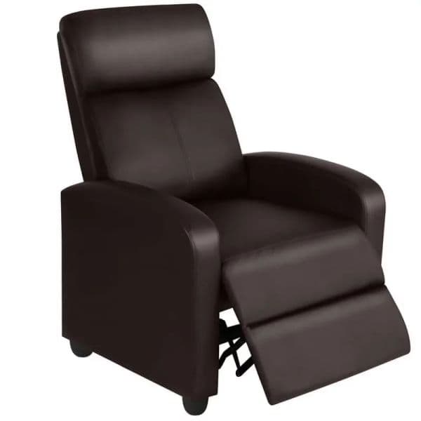 Faux Leather Push Back Theater Recliner Chair with Footrest, Brown Floor Chair