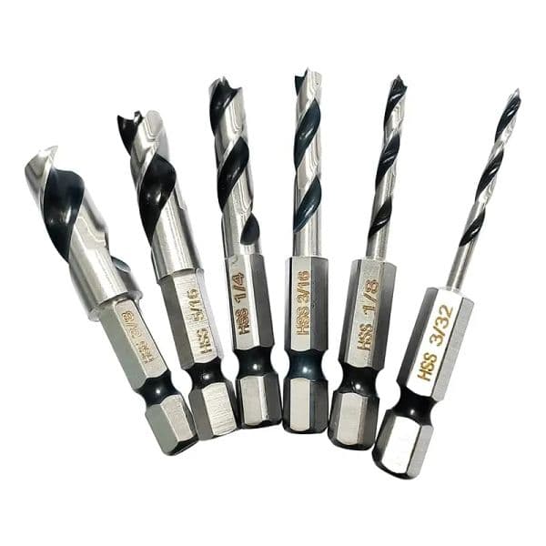 High Speed Steel 6pc Hexagonal Shank Three Pointed Woodwork Drill Integrated British System Two Edge Two Groove Drill Tool Set