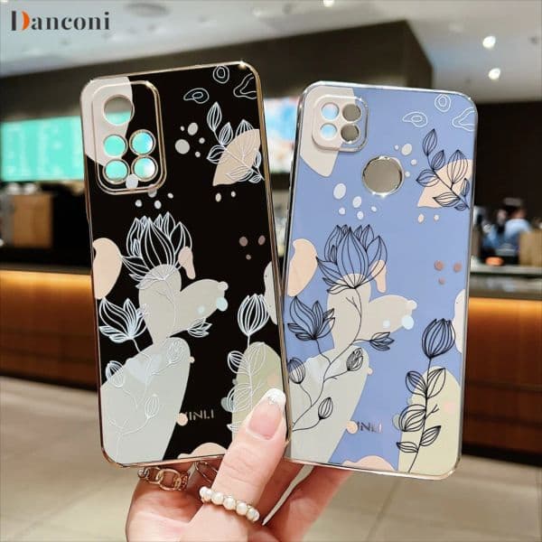Abstract Plant Square Plating Phone Case For Xiaomi Redmi Note 10 Pro new 11 10 10s 8 9 Pro Max Plus Redmi 9 2025 9A 9T 9C 10C Cover