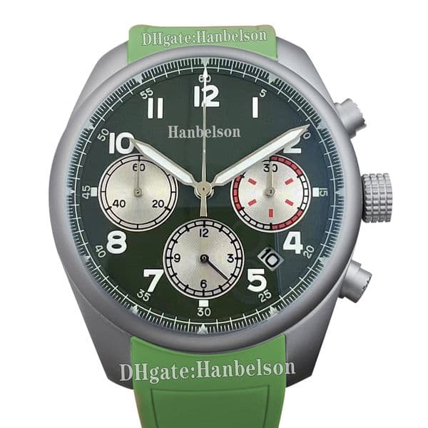Green man watches Japan MIYOTA movement Quartz Chronograph Wristwatch Casual leather watchband folding buckle 46MM 6 colors Timepiece
