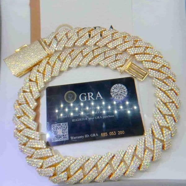 Gra Certificated Vvs Moissanite 20mm Pure Sterling Sier Necklace Chains Iced Out Cuban Link Chain