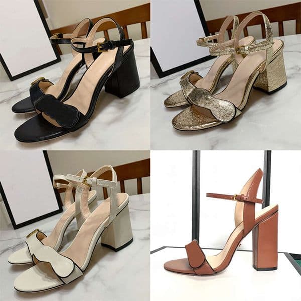 Designer High Heel Women Sandals Metallic Laminate Leathers Flat Middle High Heel Sandal Summer Beach Heels Party Wedding Dress Shoes With Box 021