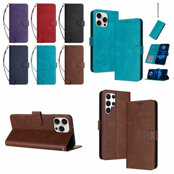 16E Plain PU Leather Wallet Cases For Iphone 17 Air 16 15 Pro Max 14 Plus 13 12 11 X XR XS 6 7 8 Fashion Luxury Business Frame Photo Card Slot Holder Kickstand