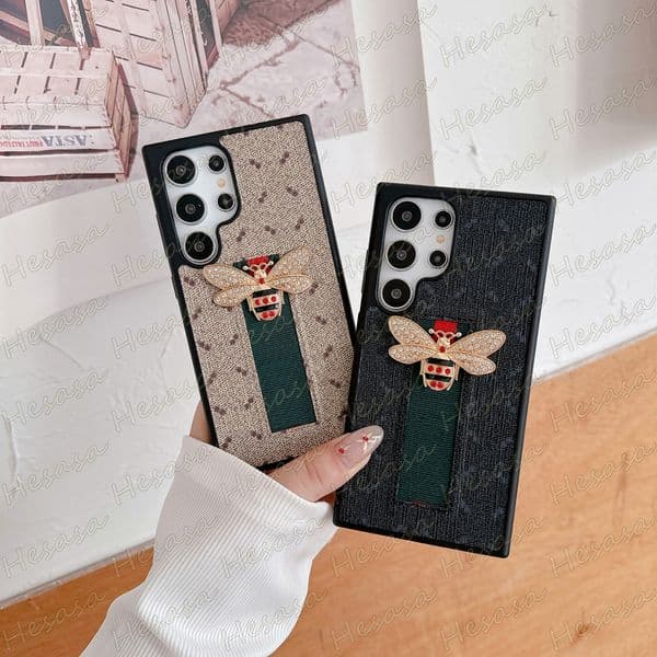 Classic Bee Letter Designer Phone Case for Samsung S24 Ultra 5G S23 S22 S21 S20 Plus Premium Leather Full TPU Protection Bumper Cover Galaxy Note 20 10 Pro