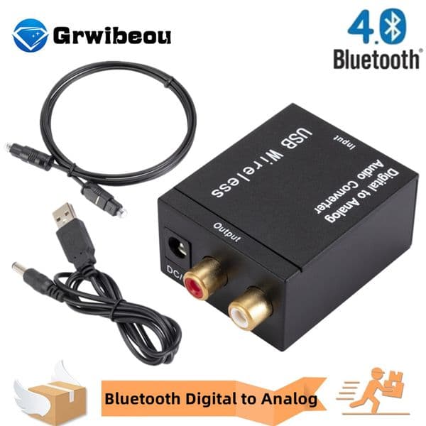 Digital to Analog Audio Converter Support Bluetooth Optical Fiber Toslink Coaxial Signal to R/L RCA Audio Decoder SPDIF DAC