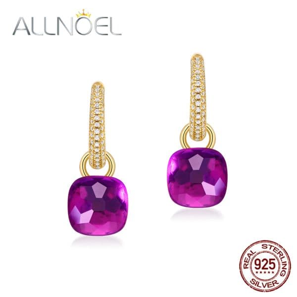 ALLNOEL Sterling Sier Dangle Earrings new for Women Candy Sweet Blue Green Purple Gems Synthetic Quartz Amethyst 2025 Fine Jewelry