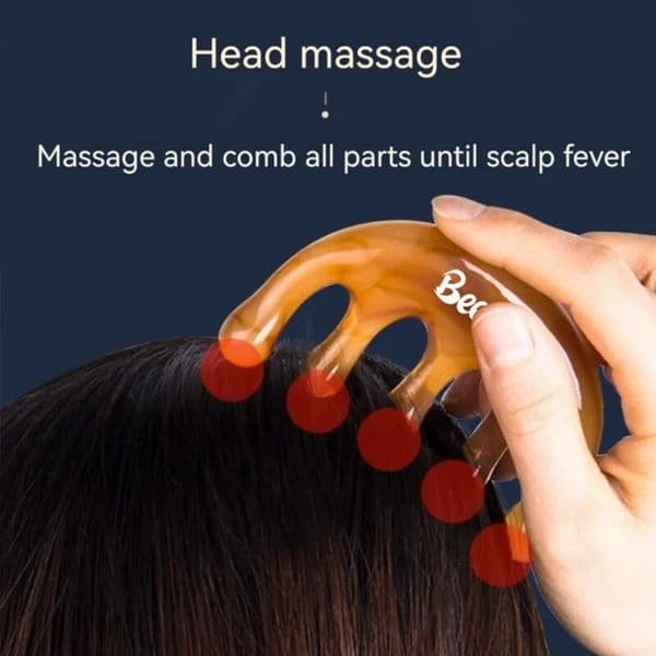 1pc Yellow/Green 5-Tooth Meridian Massage Comb, Resin Large-Tooth Head new Massage Tool, 5-Paw 2025 Half Round Shap Comb