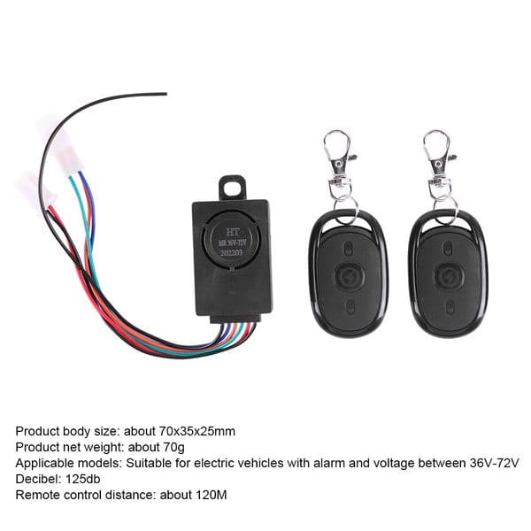 Electric Bicycle Alarm System 36-72V 125dB Anti-Theft E-bike Alarm System Smart Electric Scooter Security Anti Lost Remote