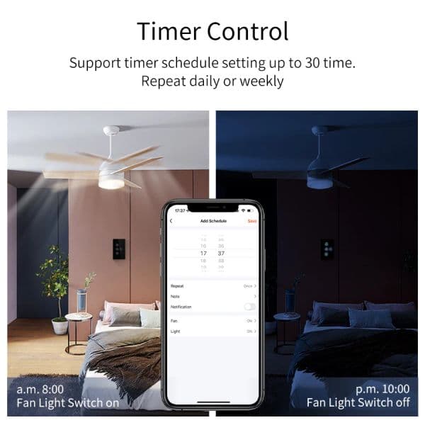 Tuya WiFi new Ceiling Fan Light Smart 2025 Switch Touch Interruptor Smart Life App Remote Speed Control Works With Alexa Google Home