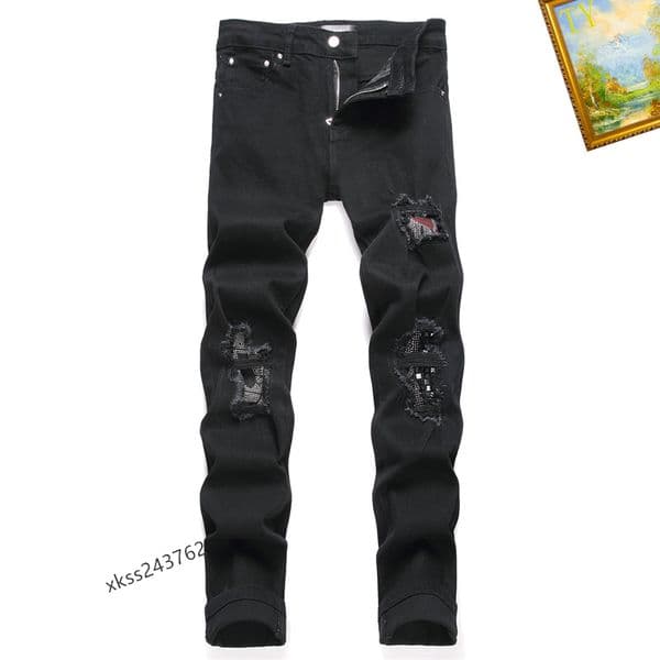 Men's jeans Distressed Ripped Skinny Jean Mens fired patten leg Slim Motorcycle Moto Biker Causal Mens Denim Pants Hip Hop Men C34