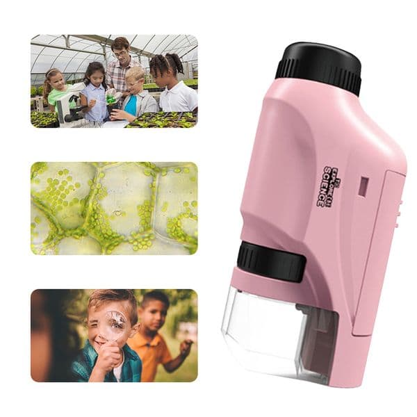 Mini Pocket Microscope Kit Handheld Magnifier with LED Light Magnifying 60X 120X Kids Science Toys Exercise Thinking Ability