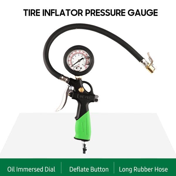 Tire Inflator Pressure Gauge 230PSI Oil Immersed Tire Air Pump with Rubber Hose&Copper Nozzle Inflate/ Deflate Pressure Meter
