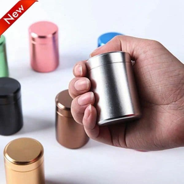 Round Mini Sealed Aluminum Cans Candy Jar Tea Storage mouldproof Waterproof Airtight Box SmellProof Portable Container