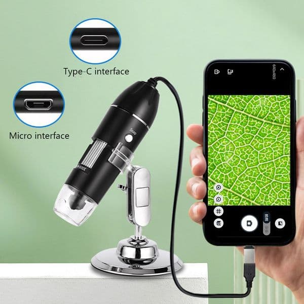 LED Digital Microscope with Stand Portable Electronic Microscope 500X 1000X 1600X for Mobile Phone PC