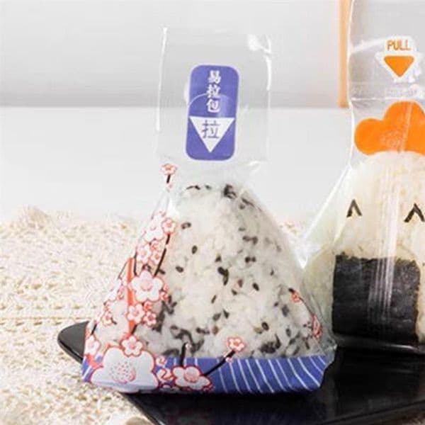 100pcs Japanese Triangle Rice Ball Packing Bag Anti-Fog Sushi Bag Easy Tear Onigiri Wrappers With Stickers Sushi Making Tools