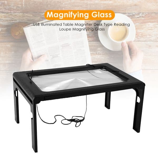 Magnifying Glass Reading Loupe ABS LED Lighted Lamp Tabletop Desk Durable Desktop Magnifier Glass with LED Lights
