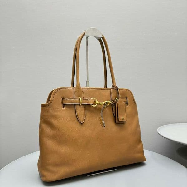 Dsignr Vintag Shll Shapd Womn Handbags Ral Calfskin Lathr Caraml Color Shopping Tots Gold Hardwar Blt Hasp Shouldr Bag Larg Capacity Fashion