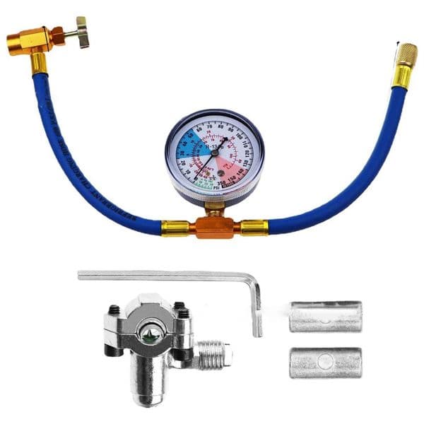 Refrigerant Charging Hose With Piercing Valve Piercing Tap Valve Kits Can Tap With Gauge R134a Can To R-12/R-22 Port