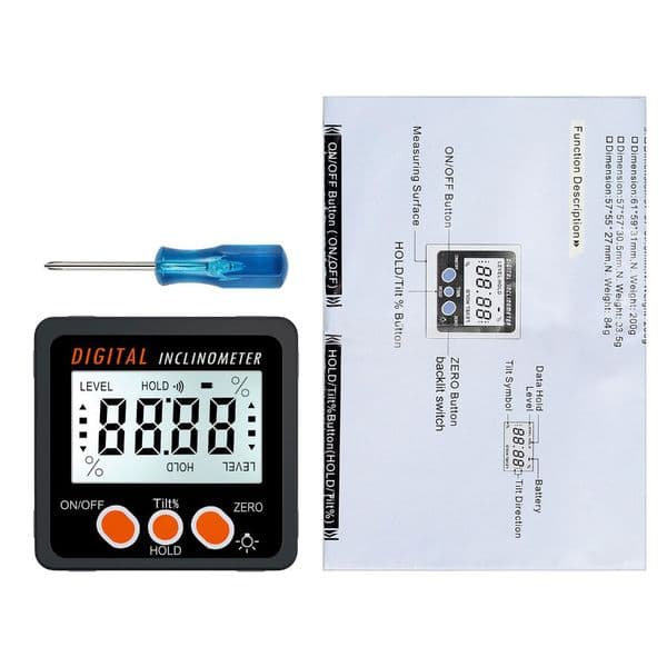 Black Magnetic Base Digital Protractor Inclinometer Level Box 4*90° Bevel Box Waterproof Backlight Angle Finder Electronic Level
