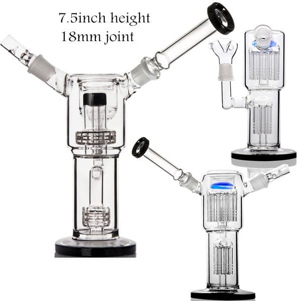 Glass Hookah Bongs with Arm Tree Perc Double Chamber Bubbler Recycler Water Pipe with Matrix Tire 18mm Smoking Accessory