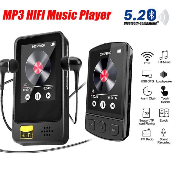 MP3 MP4 Player 1.8inch Full Touch Screen 8/16/32/64G Bluetooth5.2 HIFI Music Player With Wired Headphones with FM Radio Function