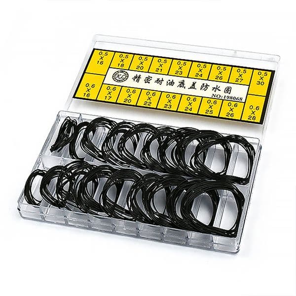 200pcs Black Rubber O-Ring Watch Repair Washer Gasket Sealing O-Ring with Box Mechanical Watch Repair Tool Accessories