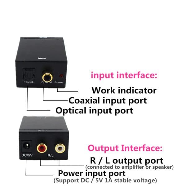 Bluetooth 3.5mm Digital to Analog Audio Converter Optical Fiber Toslink Coaxial Signal To RCA R/L Audio Decoder DAC Amplifier