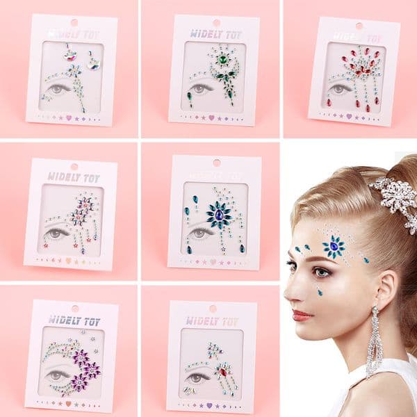 3D Face Tattoo Stickers Temporary Tattoos Glitter Star Fake Tattoo Rhinestones Sticker for Women Body Diamond Tattoo Stickers