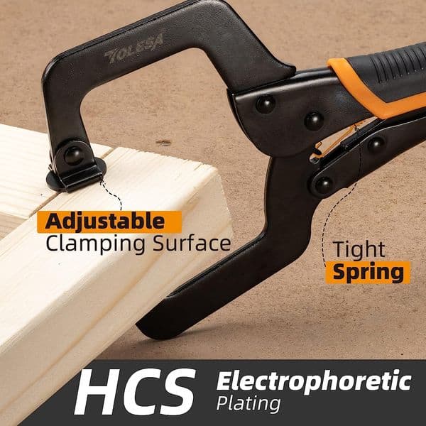 TOLESA 2Pcs 9'' Face Clamps Pocket Hole Clamps C Clamps with Adjustable Swivel Pads Locking Pliers for Woodworking, Positioning