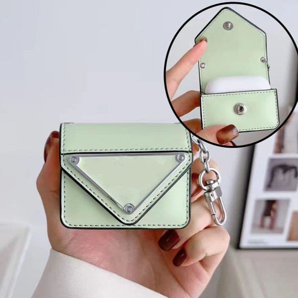 Luxury Designer AirPods Case Chain Strip Bag for Apple Airpods Pro 2nd 3nd Generation Case Headset Packet Hook Clasp Keychain Triangle P Earphone Shell Mini Bag Charm
