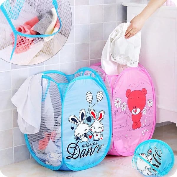 Folding Dirty Laundry Sorting Basket Washing Frame Bathroom Cloth Mesh Storage Bag Frame Bucket Laundry Organizers Storage Pouch