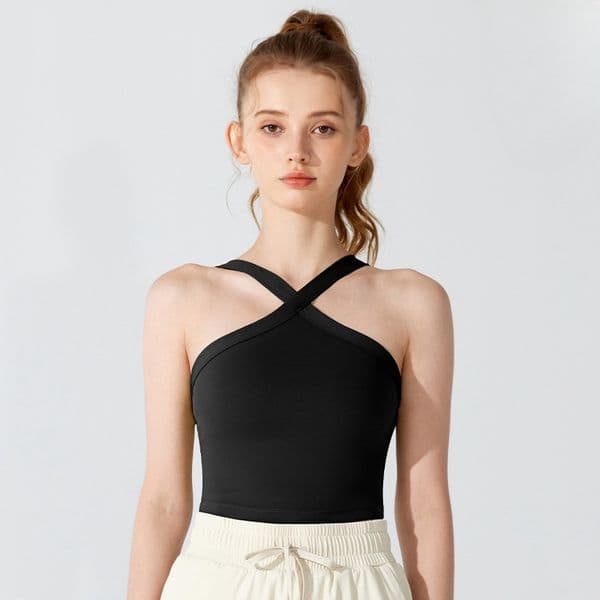 Yoga Outfit chest pad cross hanging neck vest women clothes sport wear Dance running T-shirt