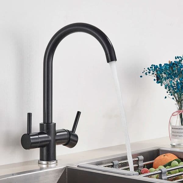 Black Kitchen Filtered Faucet Beige with Dots Brass Purifier Mixer Double Sprayer Drinking Water Curved Sink Tap 360 Rotate