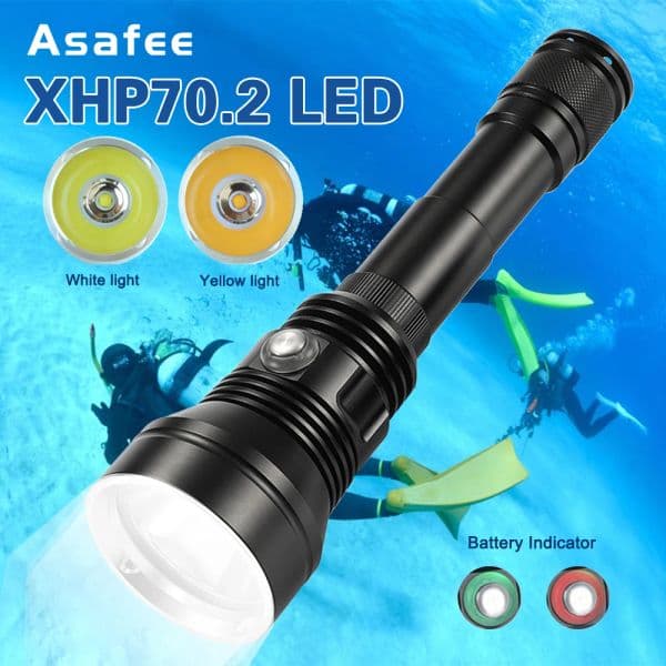 2025 Asafee A33 new 6000 LM XHP70.2 Underwater Diving Flashlight Professional Torch Waterproof 80M Outdoor Dive LED Yellow/White Lamp