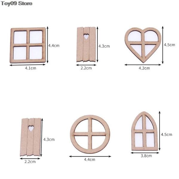 6Pcs/Set 1:12 Dollhouse Hollow Wooden Window Door Toy Christmas garden Accessories DIY Dollhouse Miniature Accessories 6pcs